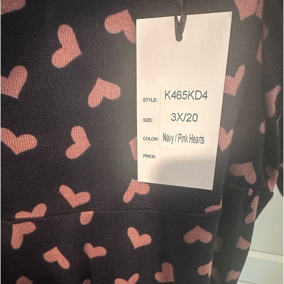 Unique Vintage Knit Navy Dress Pink Hearts Size 3x/20 Retro 50s Valentines Day - Picture 6 of 8